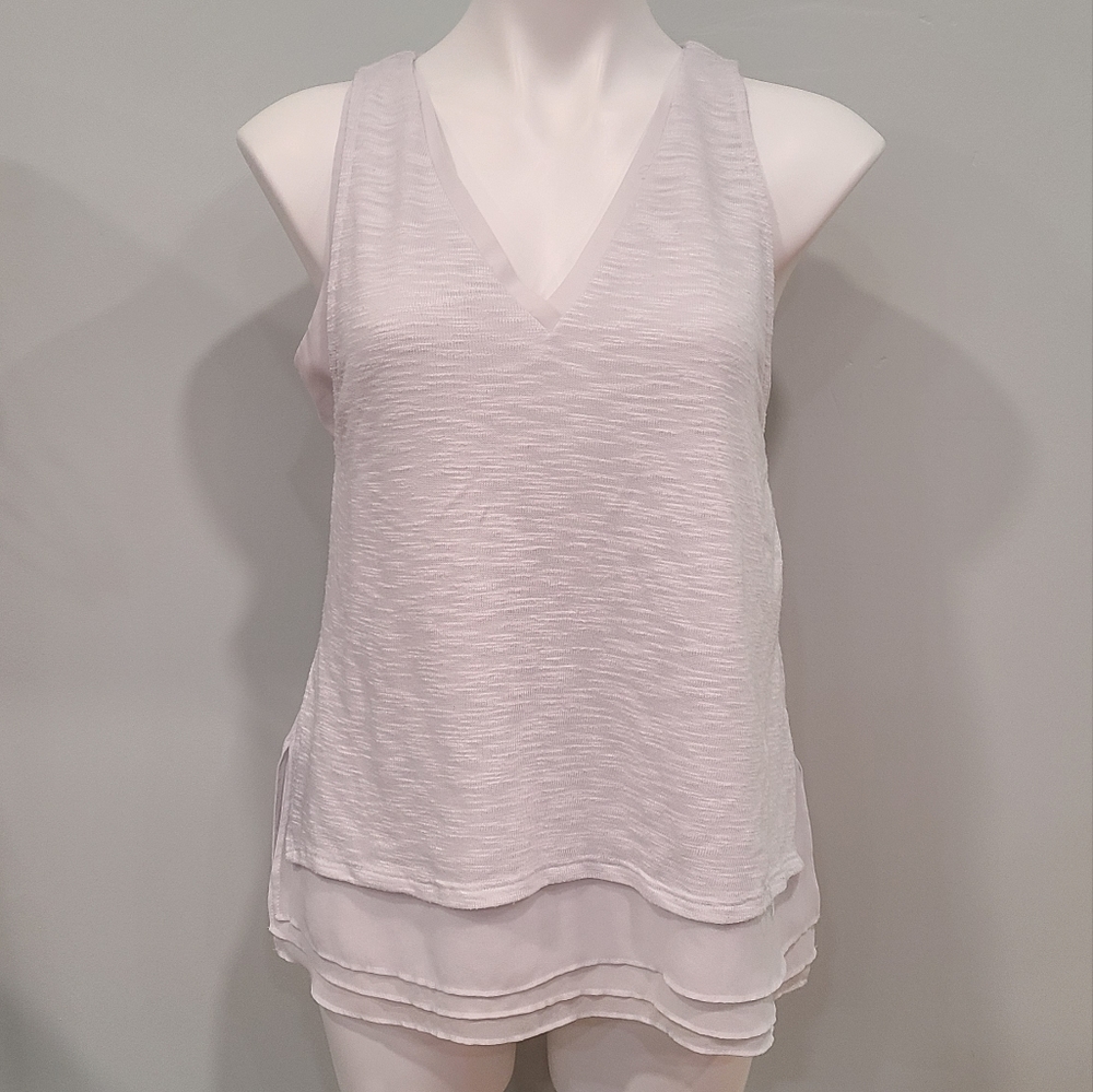 WHBM Layered V-Neck Sleeveless Textured Top